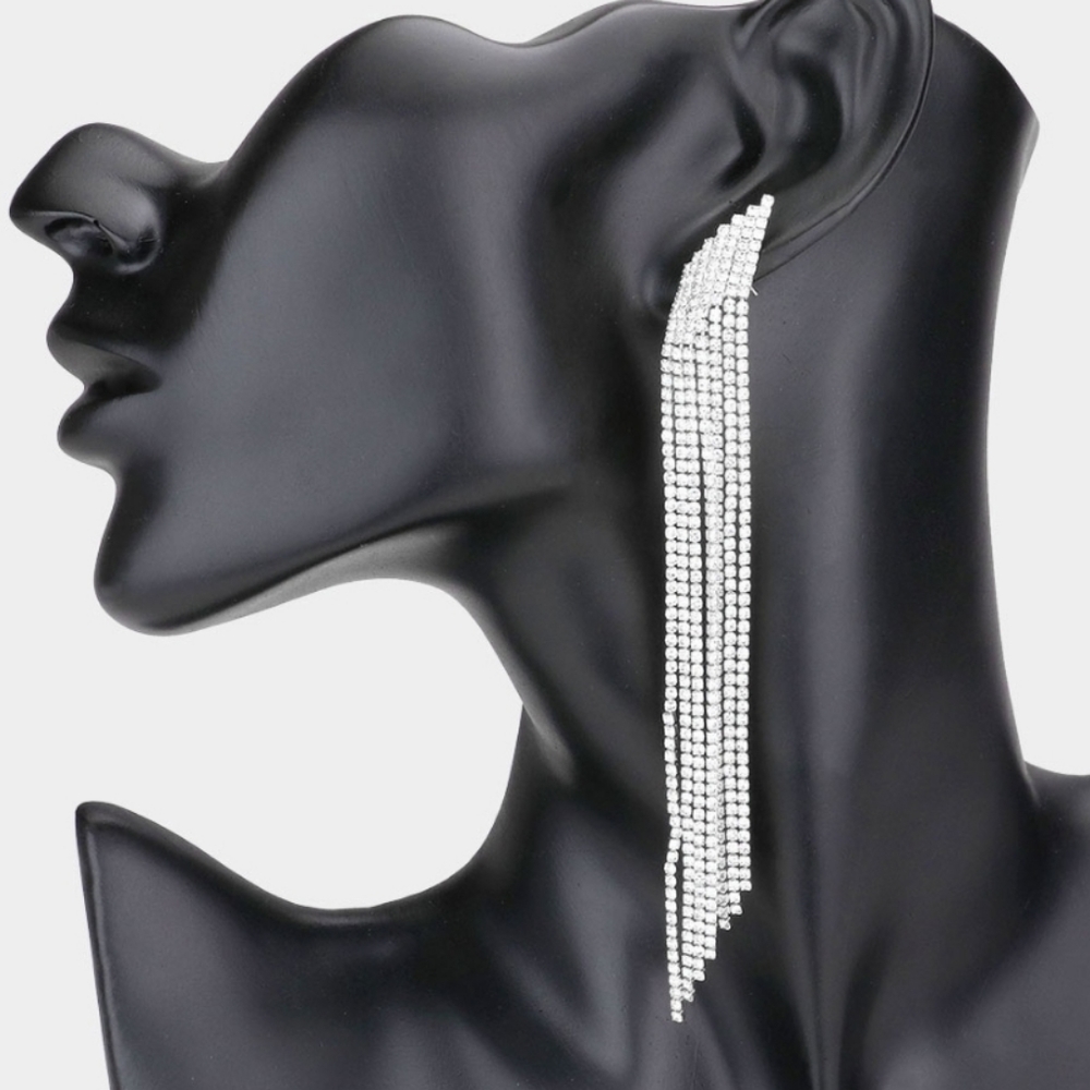 Silver Fringe Earrings with Rhinestones